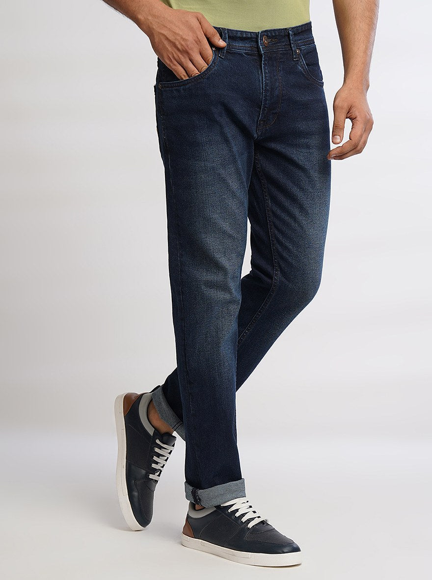 Navy Blue Washed Narrow Fit Jeans | Greenfibre