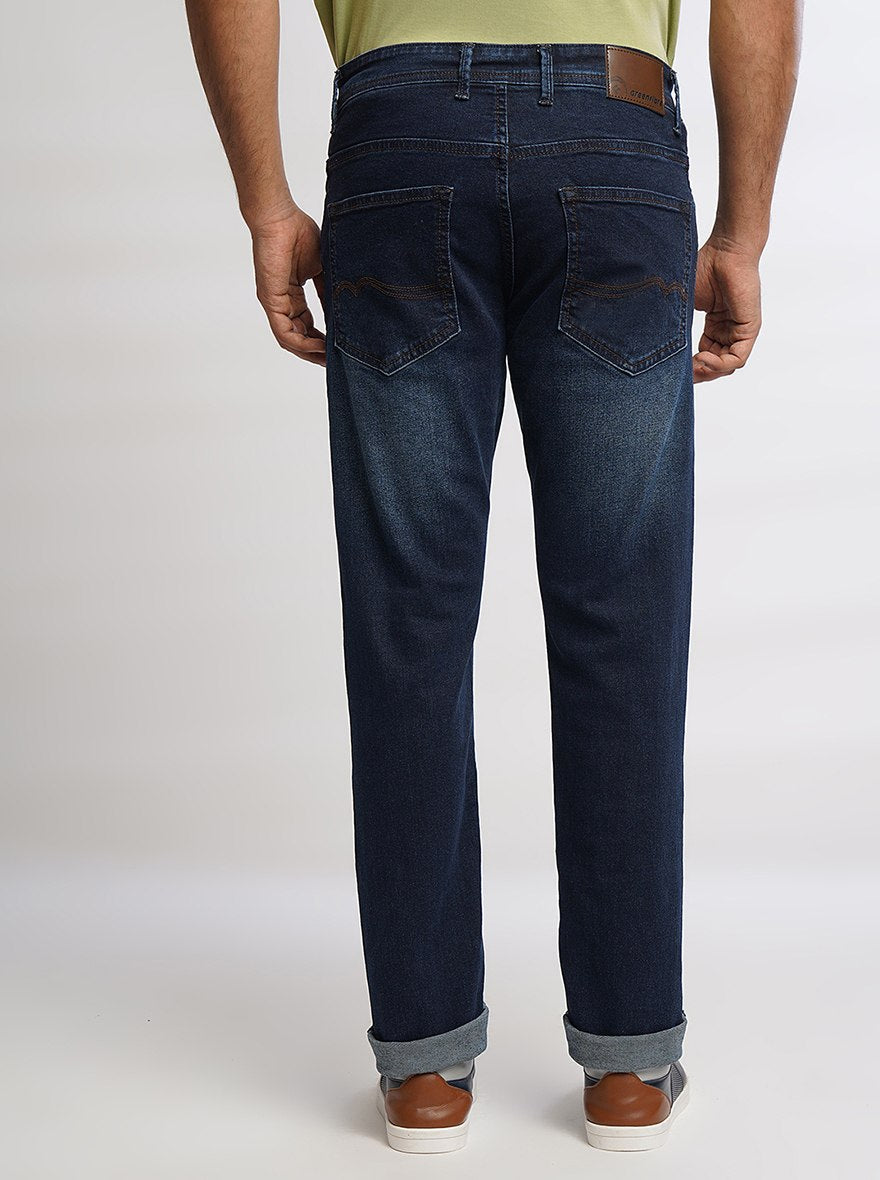 Navy Blue Washed Narrow Fit Jeans | Greenfibre