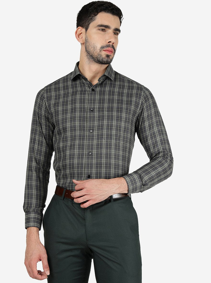 Green Checked Slim Fit Formal Shirt | Greenfibre