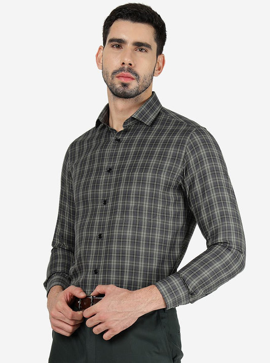 Green Checked Slim Fit Formal Shirt | Greenfibre