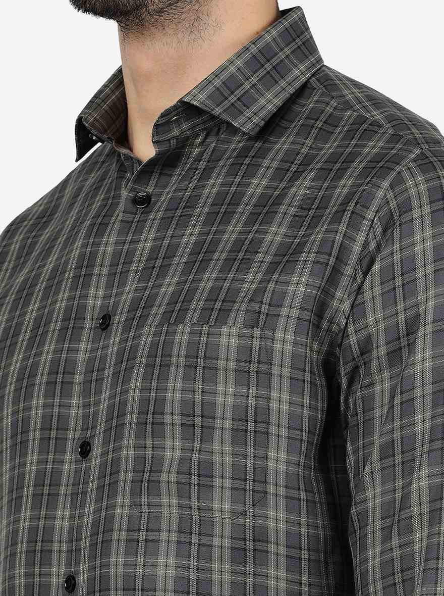 Green Checked Slim Fit Formal Shirt | Greenfibre