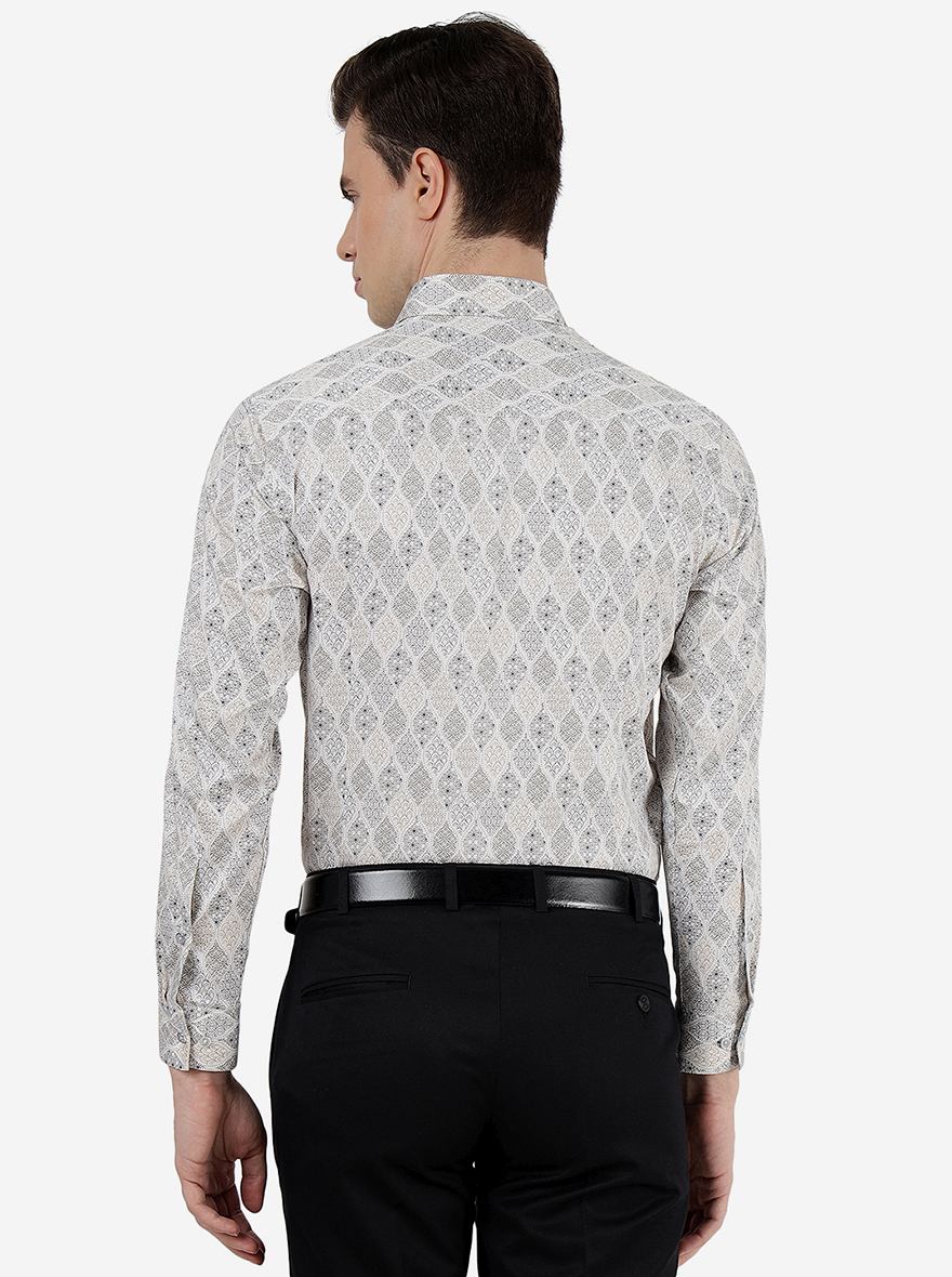 Cream Printed Slim Fit Party Wear Shirt | Greenfibre