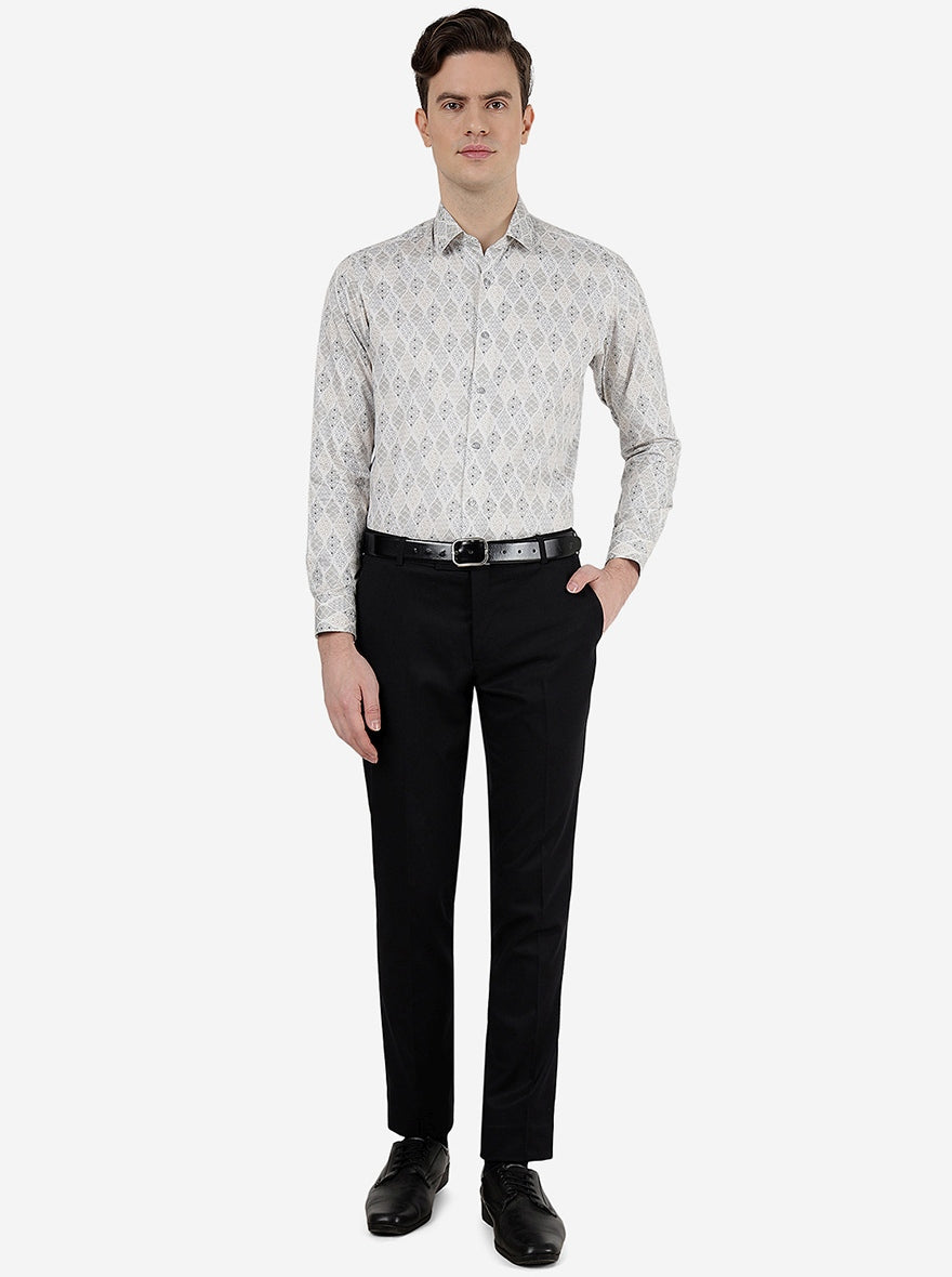 Cream Printed Slim Fit Party Wear Shirt | Greenfibre