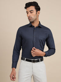 Navy Blue Printed Slim Fit Formal Shirt | Greenfibre