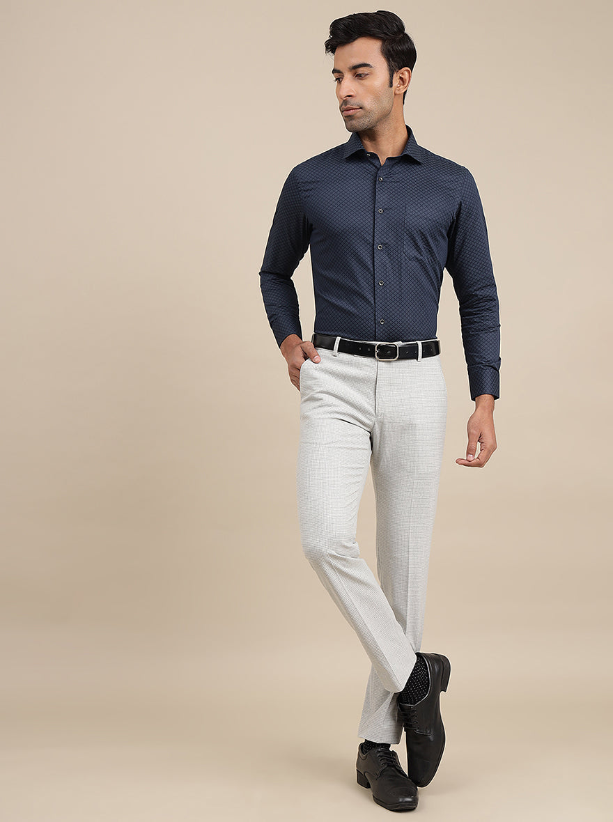 Navy Blue Printed Slim Fit Formal Shirt | Greenfibre