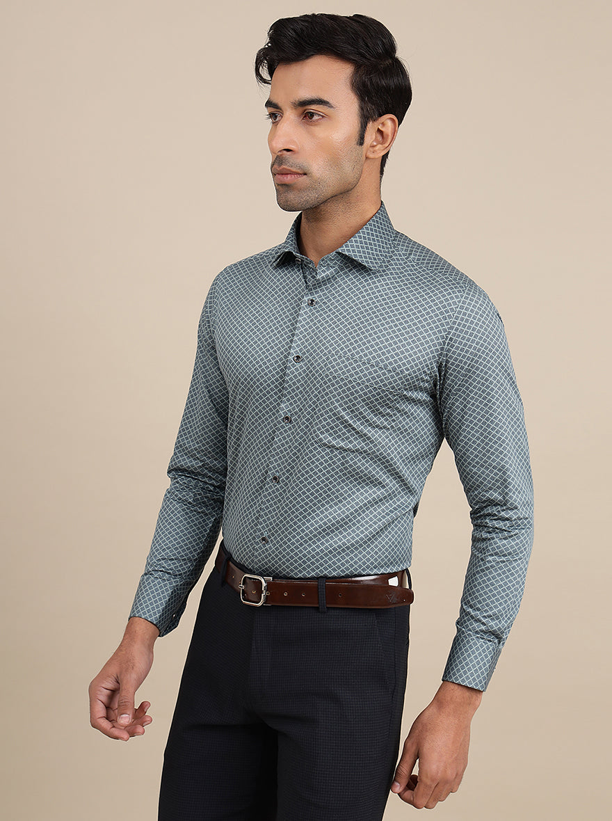 Grey Printed Slim Fit Formal Shirt | Greenfibre