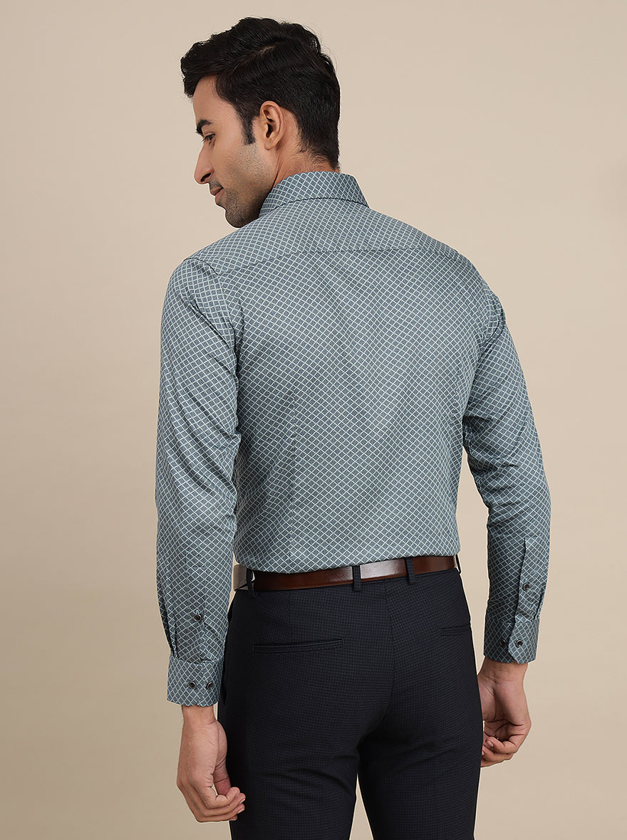 Grey Printed Slim Fit Formal Shirt | Greenfibre