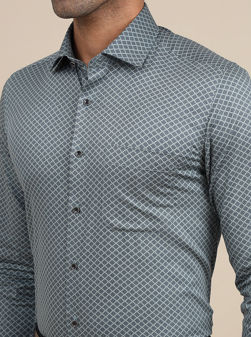 Grey Printed Slim Fit Formal Shirt | Greenfibre