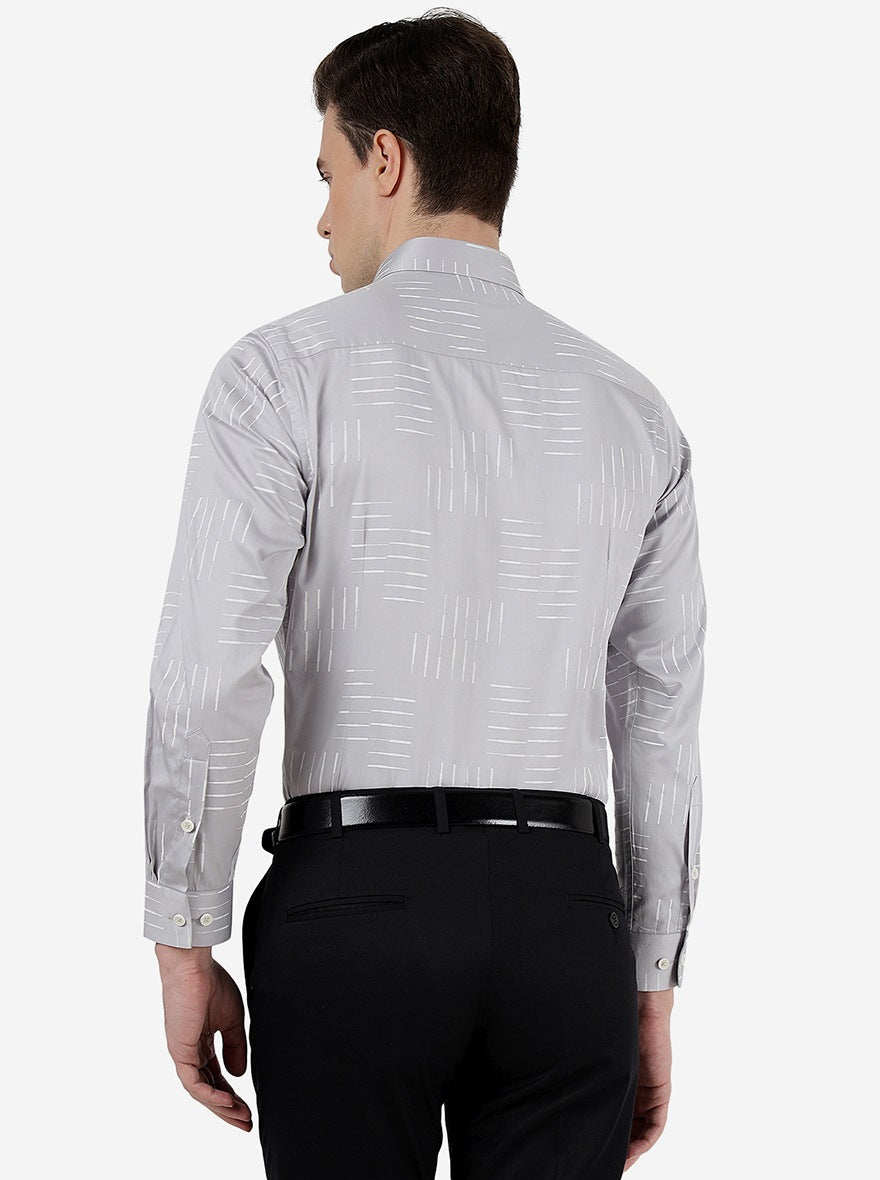 Grey Printed Slim Fit Party Wear Shirt | Greenfibre