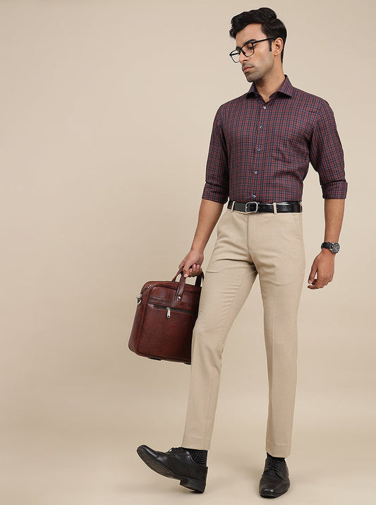 Maroon Checked Slim Fit Formal Shirt | Greenfibre