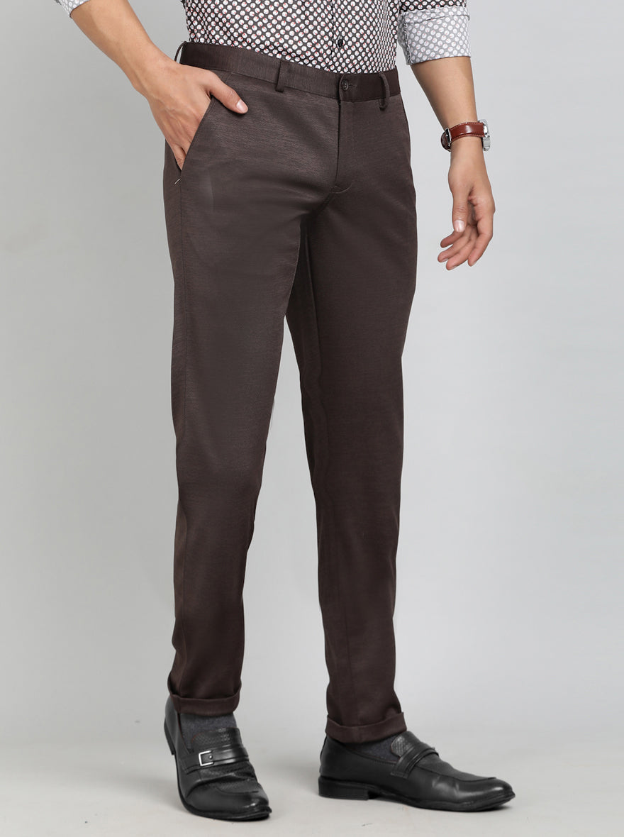 Coffee Brown Solid Slim Fit Club Wear Trouser | Greenfibre