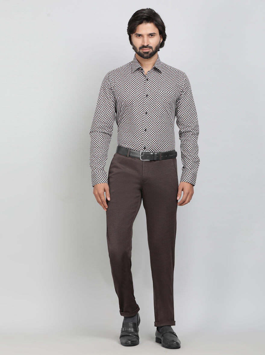 Coffee Brown Solid Slim Fit Club Wear Trouser | Greenfibre