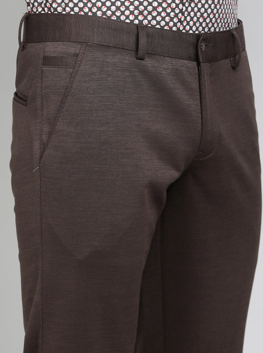 Coffee Brown Solid Slim Fit Club Wear Trouser | Greenfibre