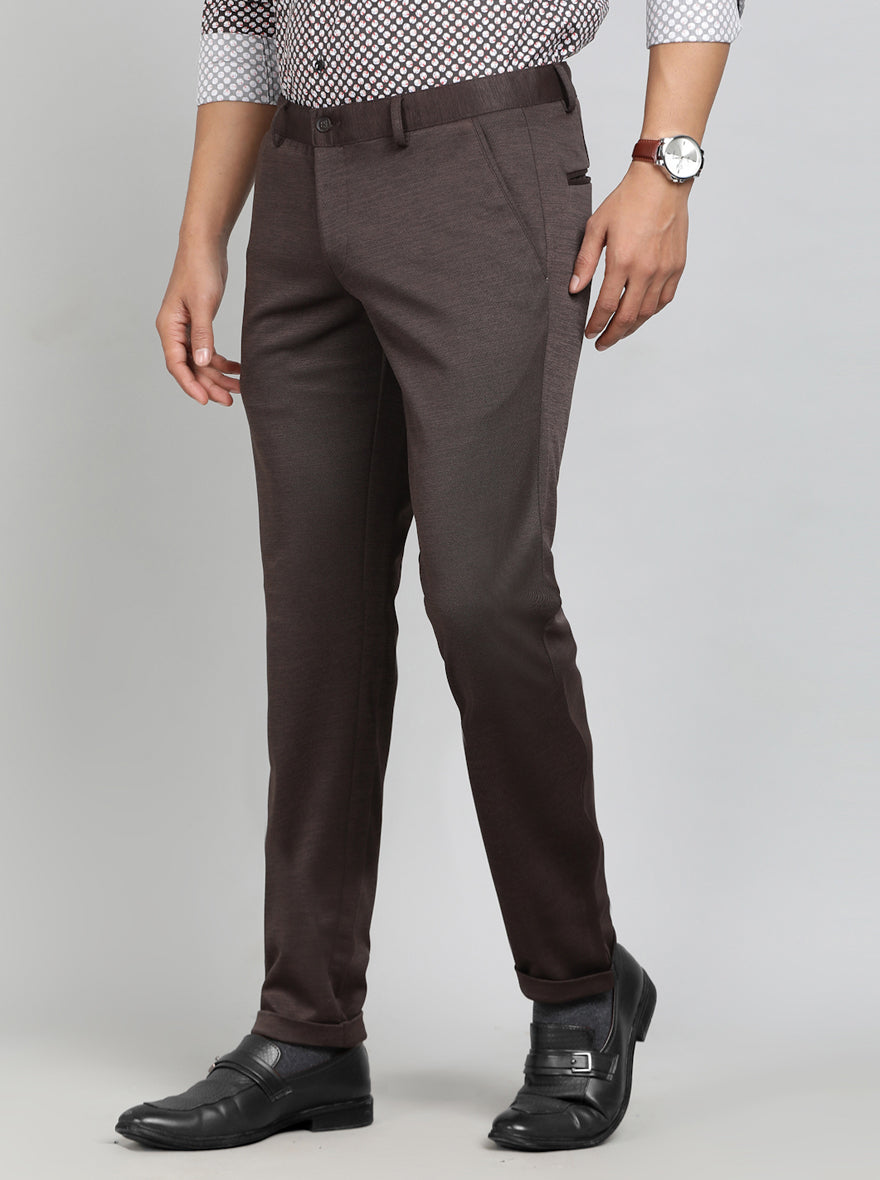 Coffee Brown Solid Slim Fit Club Wear Trouser | Greenfibre