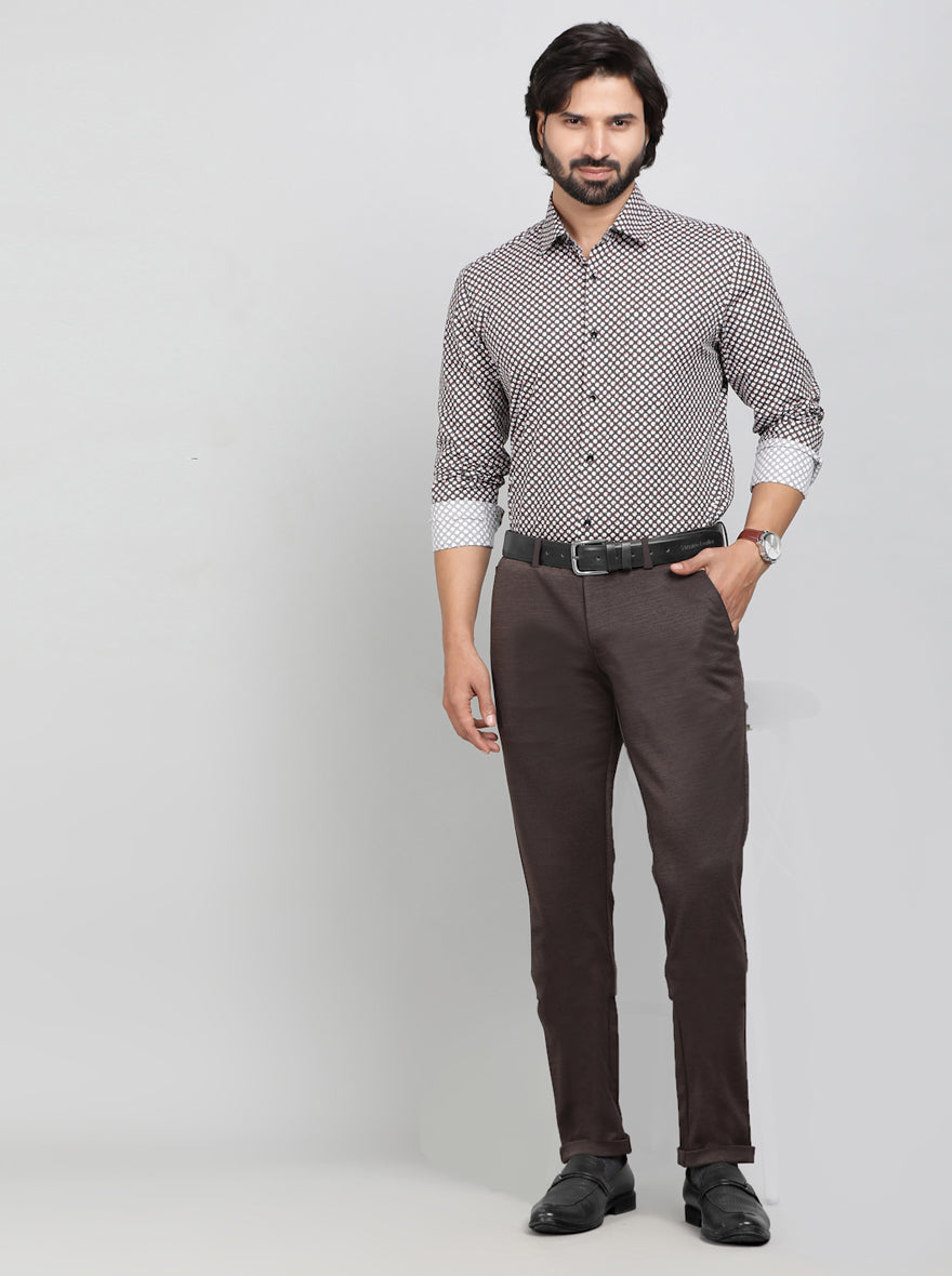 Coffee Brown Solid Slim Fit Club Wear Trouser | Greenfibre