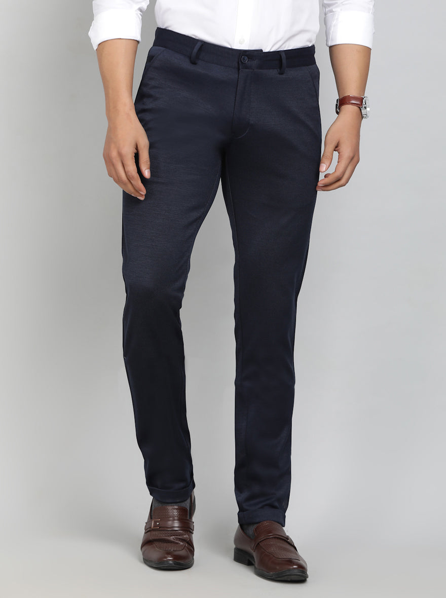 Navy Blue Solid Slim Fit Club Wear Trouser | Greenfibre