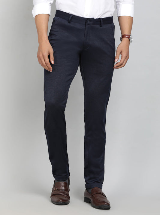 Navy Blue Solid Slim Fit Club Wear Trouser | Greenfibre