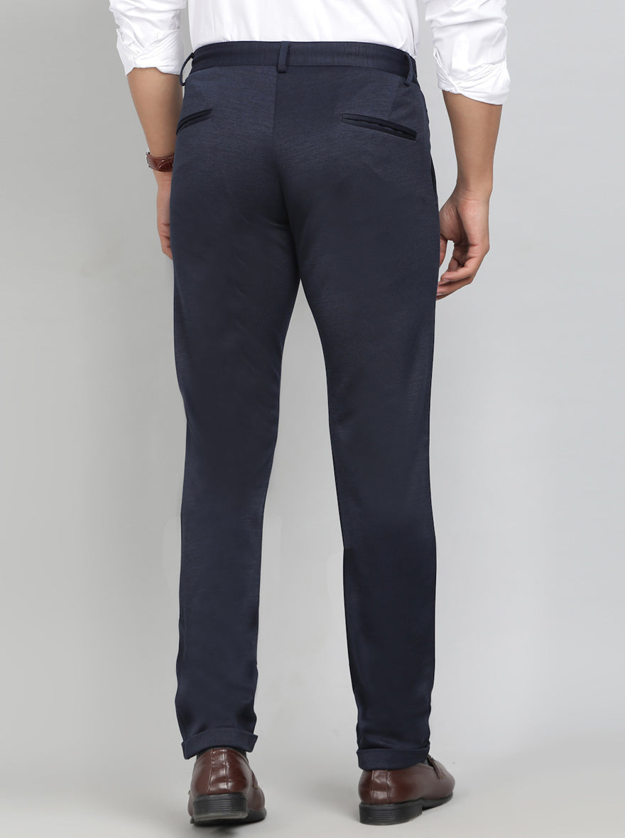 Navy Blue Solid Slim Fit Club Wear Trouser | Greenfibre