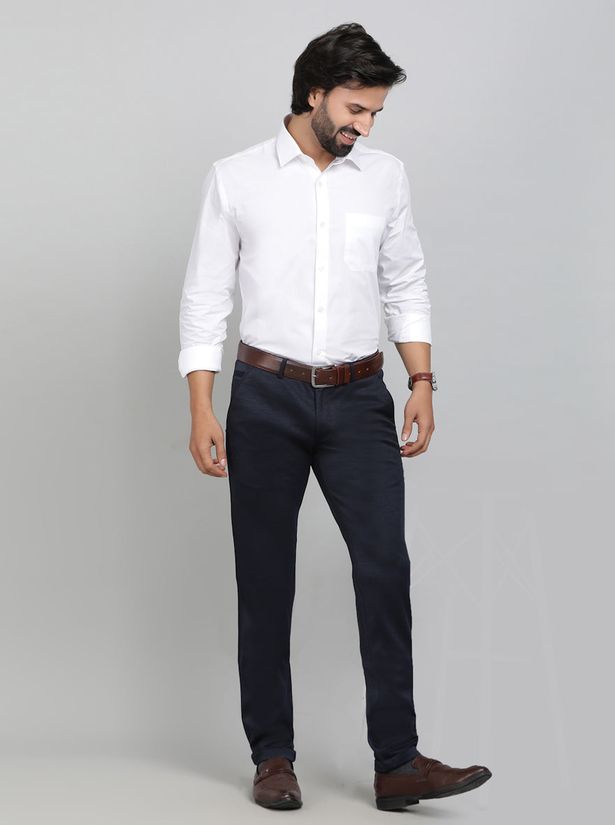 Navy Blue Solid Slim Fit Club Wear Trouser | Greenfibre