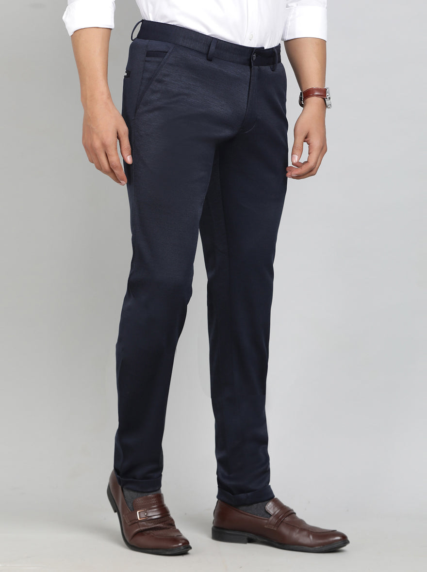 Navy Blue Solid Slim Fit Club Wear Trouser | Greenfibre