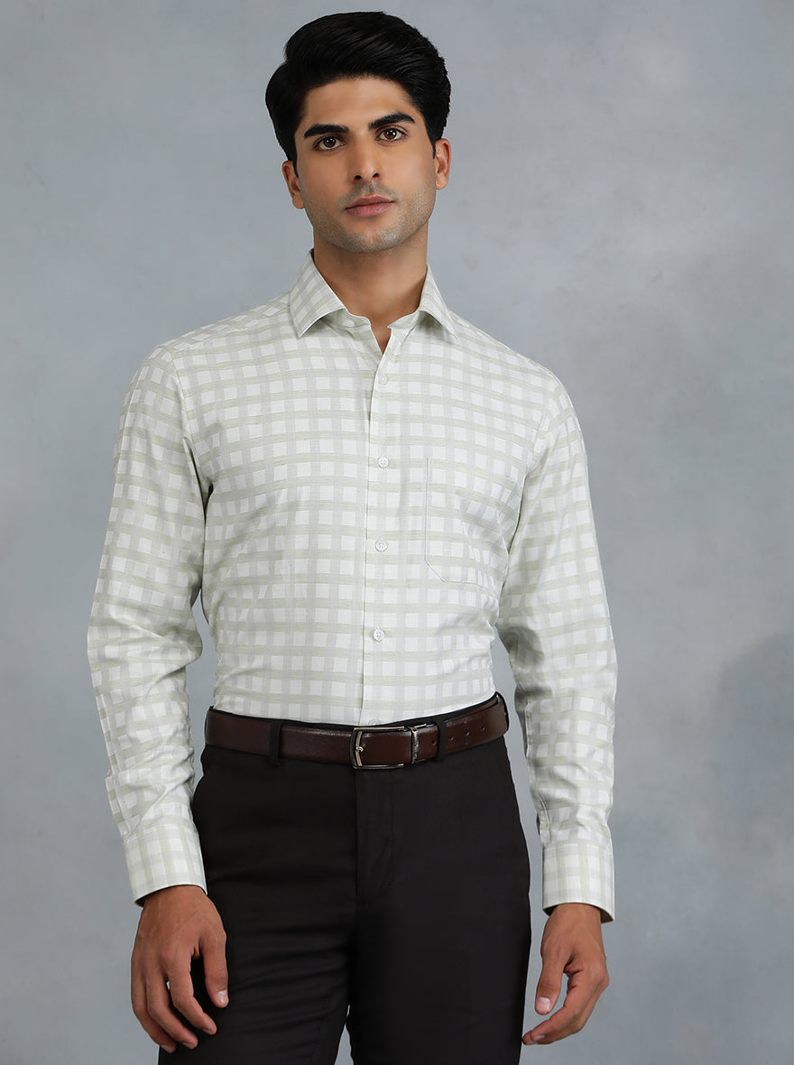 Light Green Checked Slim Fit Formal Shirt | Greenfibre