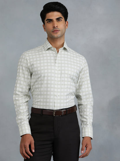 Light Green Checked Slim Fit Formal Shirt | Greenfibre