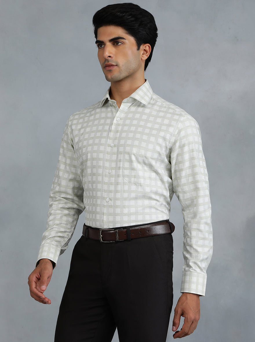 Light Green Checked Slim Fit Formal Shirt | Greenfibre