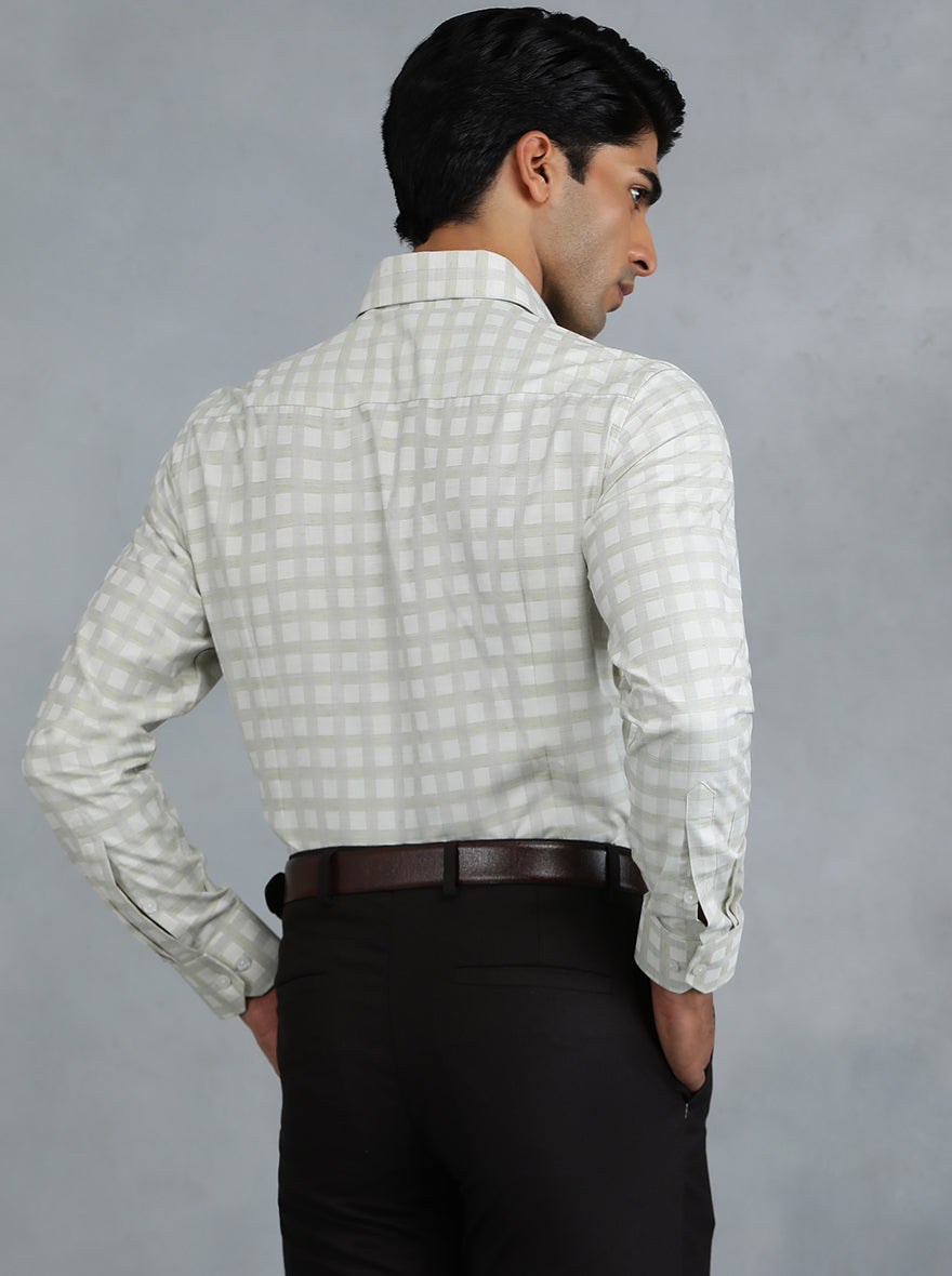 Light Green Checked Slim Fit Formal Shirt | Greenfibre