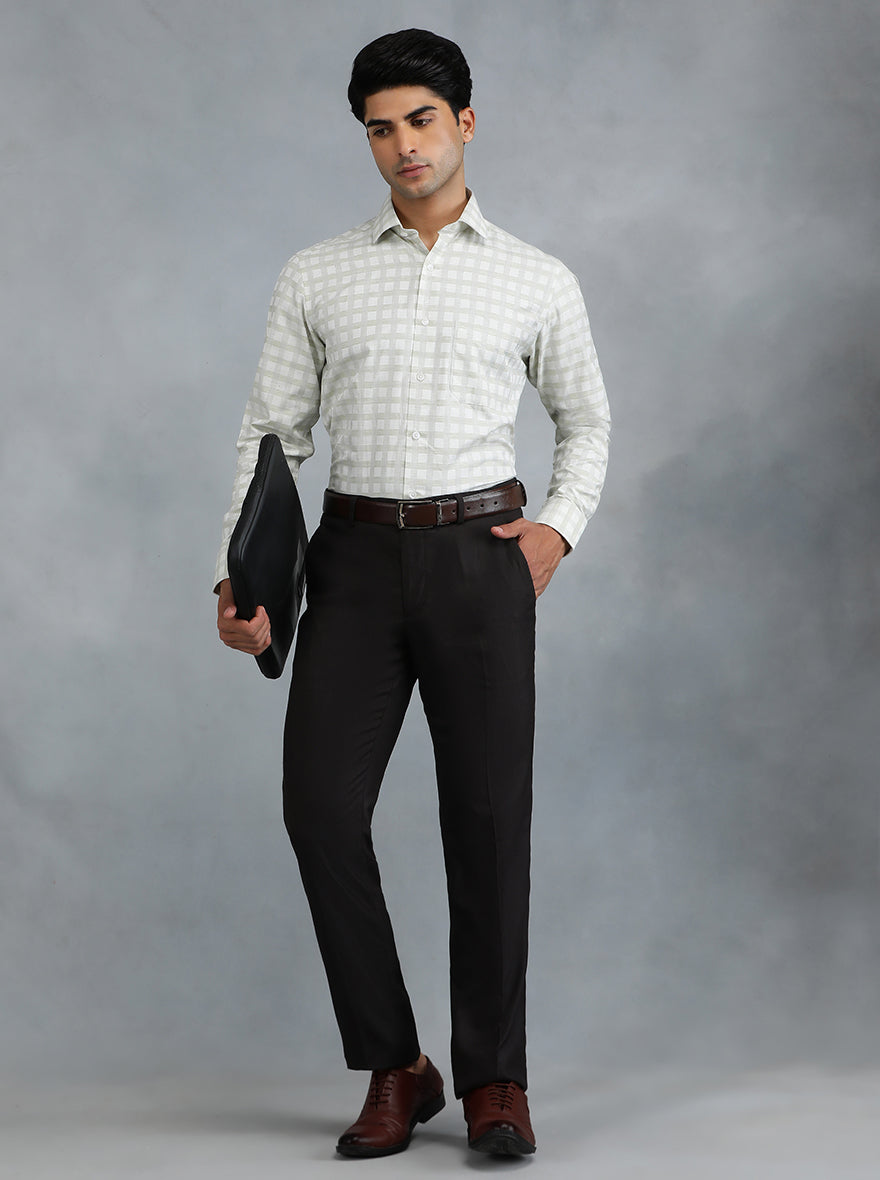 Light Green Checked Slim Fit Formal Shirt | Greenfibre