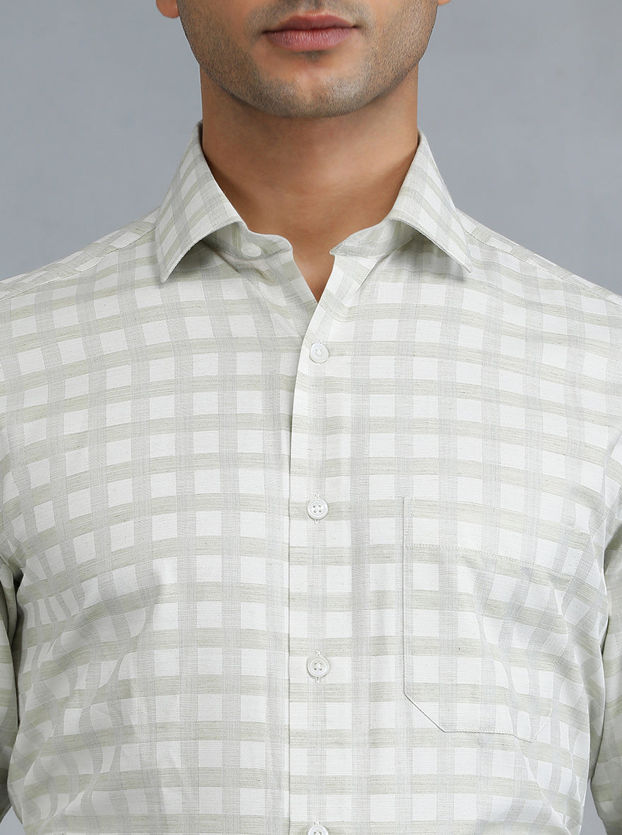 Light Green Checked Slim Fit Formal Shirt | Greenfibre