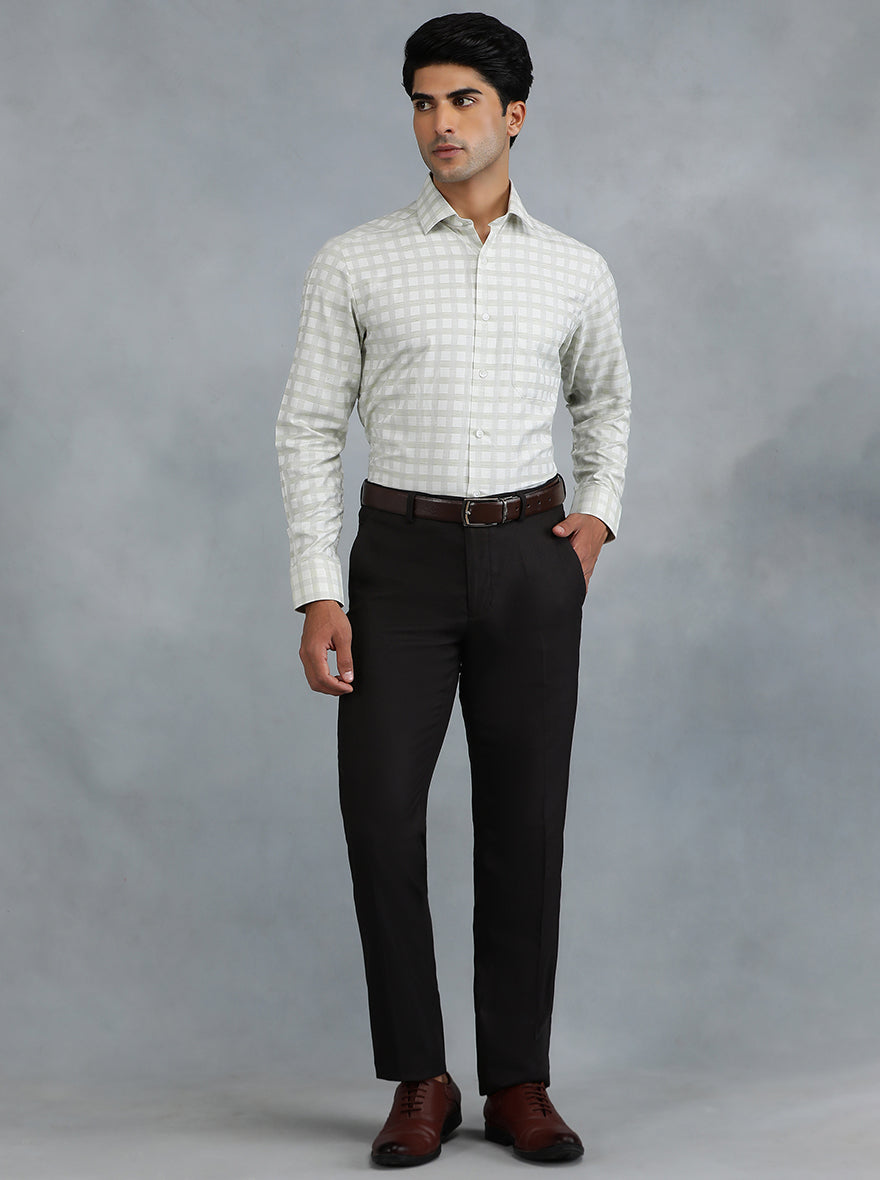 Light Green Checked Slim Fit Formal Shirt | Greenfibre