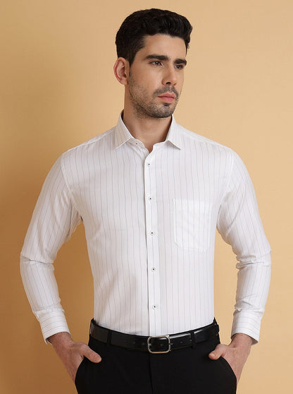 White Striped Regular Fit Formal Shirt | Greenfibre