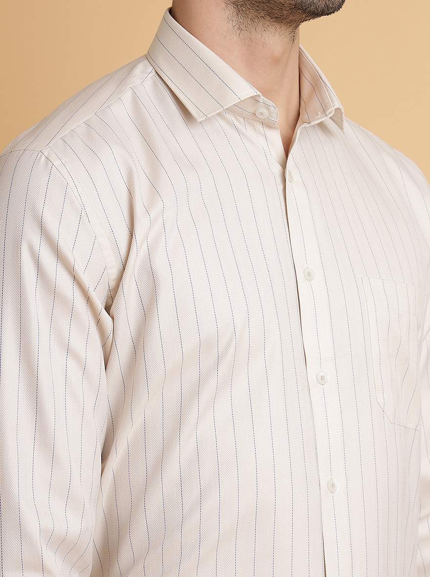 Beige Striped Regular Fit Formal Shirt | Greenfibre