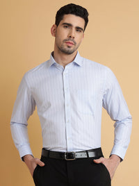 Light Blue Striped Regular Fit Formal Shirt | Greenfibre