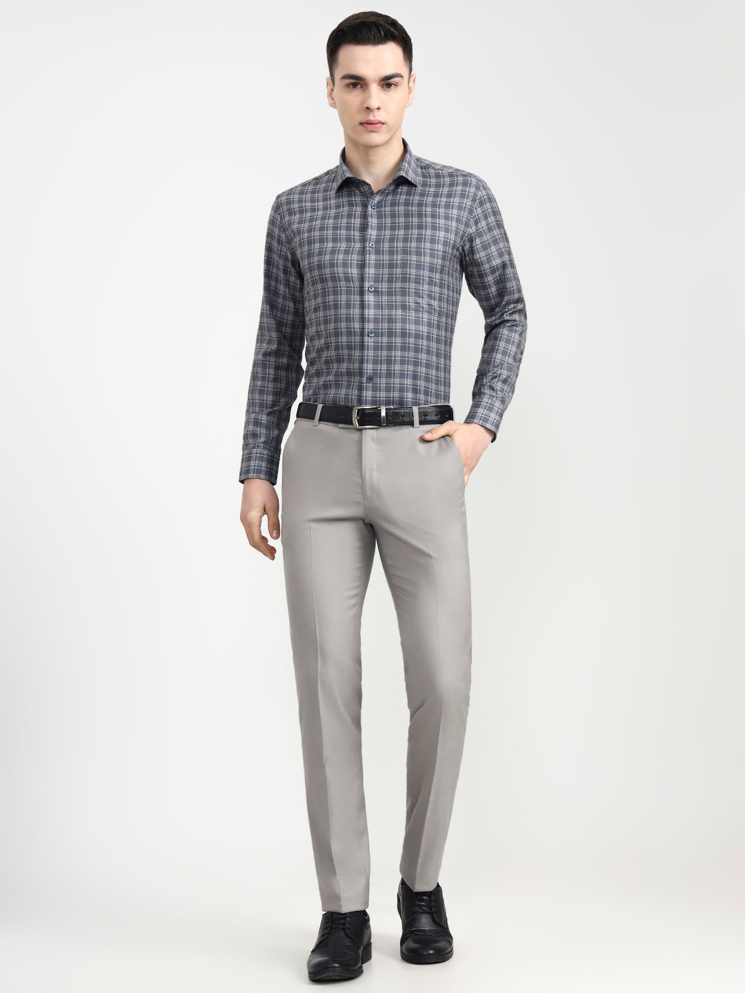 Dark Blue Checked Slim Fit Formal Shirt | Greenfibre