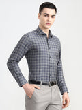 Dark Blue Checked Slim Fit Formal Shirt | Greenfibre