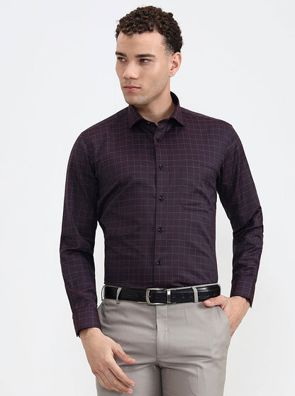 Dark Maroon Checked Slim Fit Formal Shirt | Greenfibre