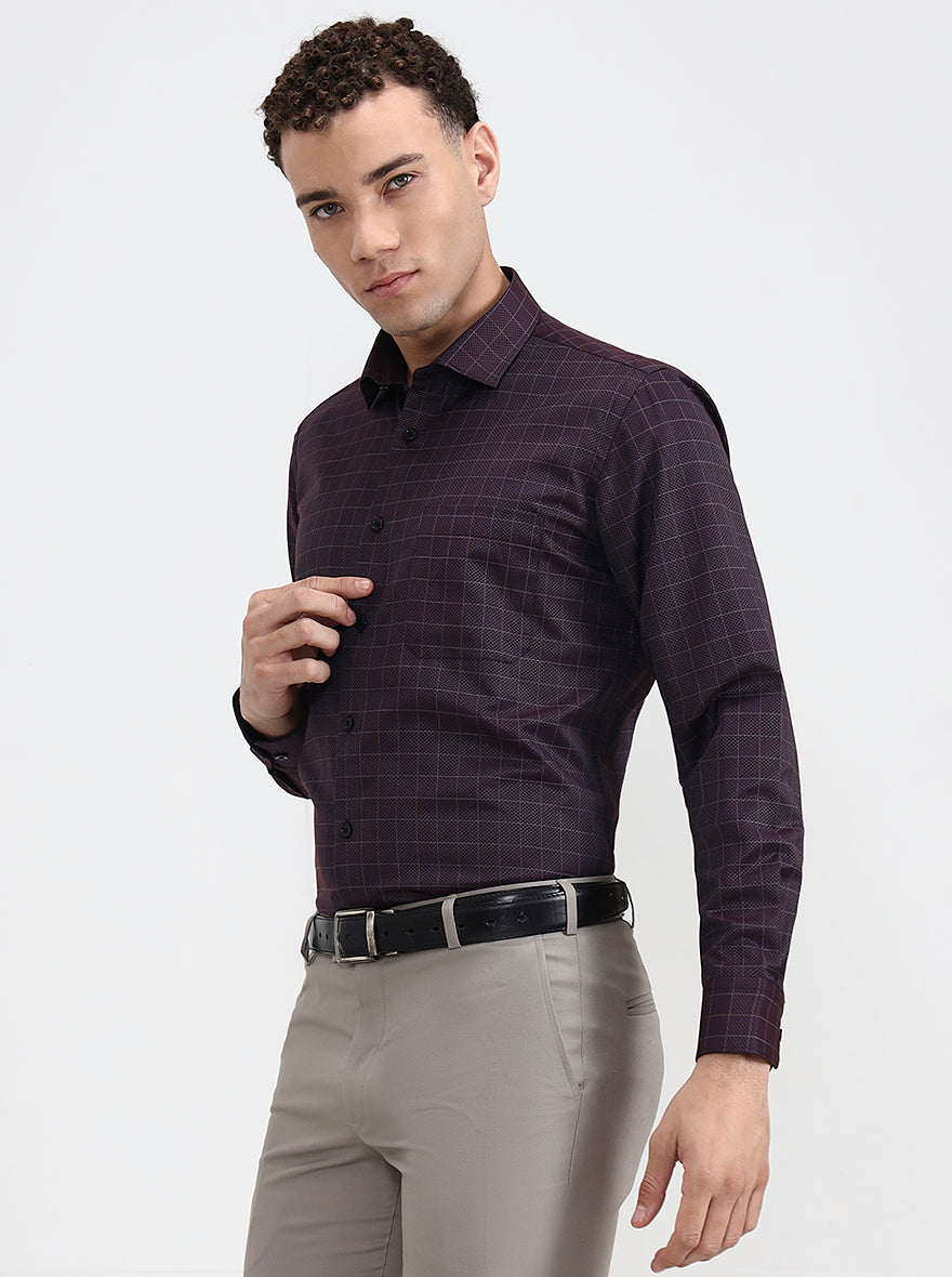 Dark Maroon Checked Slim Fit Formal Shirt | Greenfibre