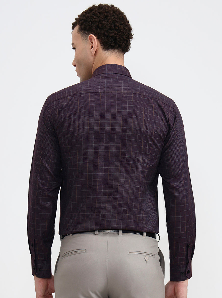 Dark Maroon Checked Slim Fit Formal Shirt | Greenfibre