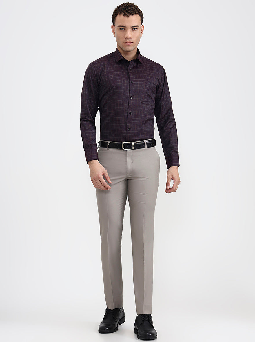 Dark Maroon Checked Slim Fit Formal Shirt | Greenfibre