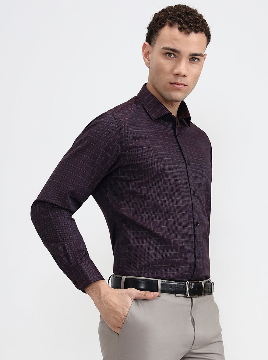 Dark Maroon Checked Slim Fit Formal Shirt | Greenfibre