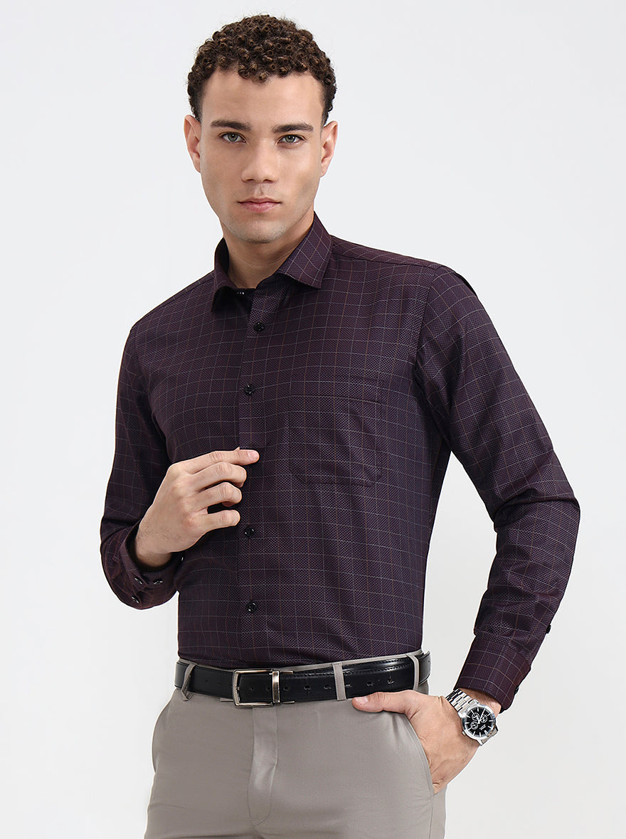 Dark Maroon Checked Slim Fit Formal Shirt | Greenfibre