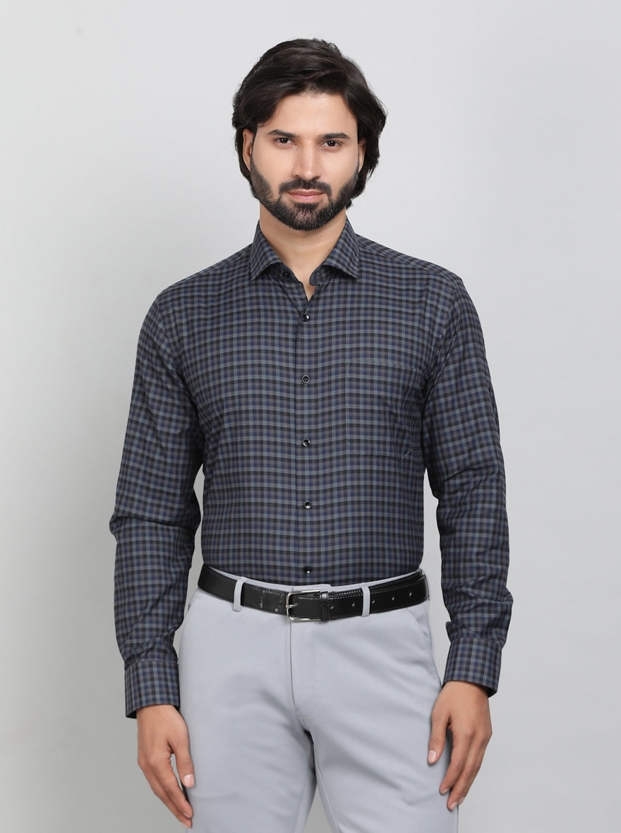Blue Checked Slim Fit Formal Shirt | Greenfibre