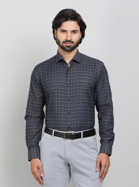 Blue Checked Slim Fit Formal Shirt | Greenfibre