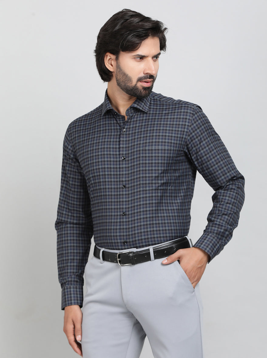 Blue Checked Slim Fit Formal Shirt | Greenfibre