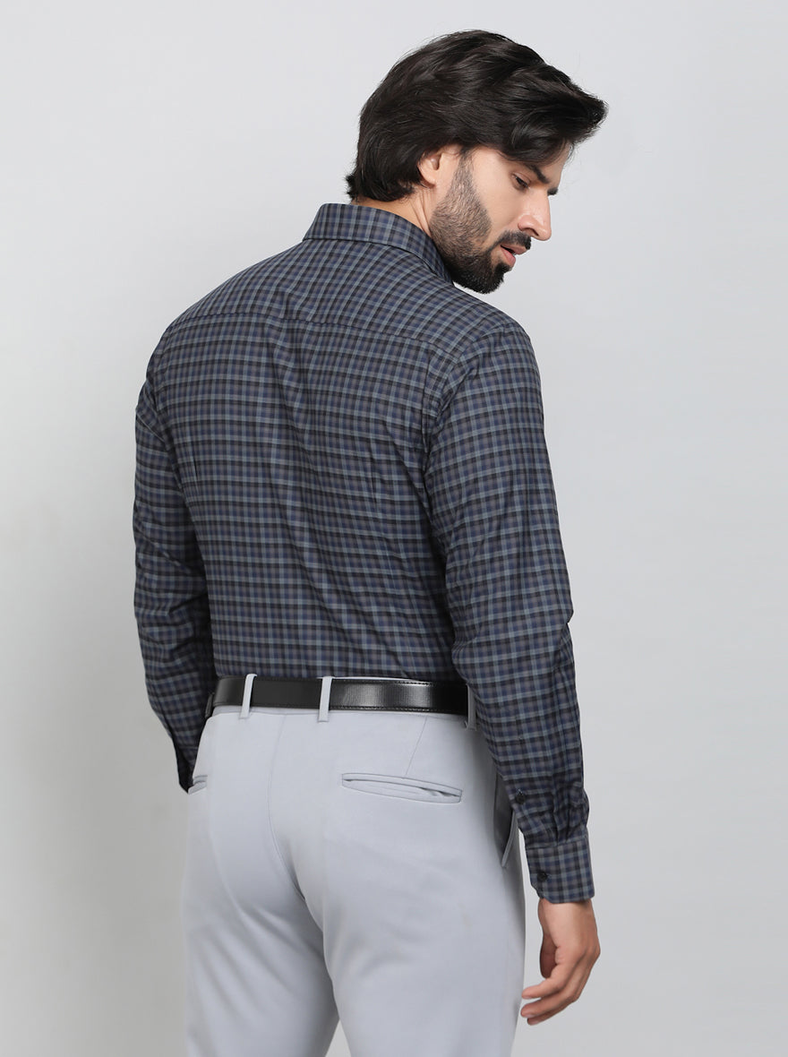Blue Checked Slim Fit Formal Shirt | Greenfibre