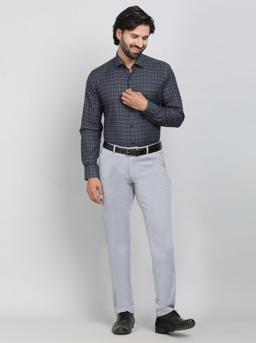 Blue Checked Slim Fit Formal Shirt | Greenfibre