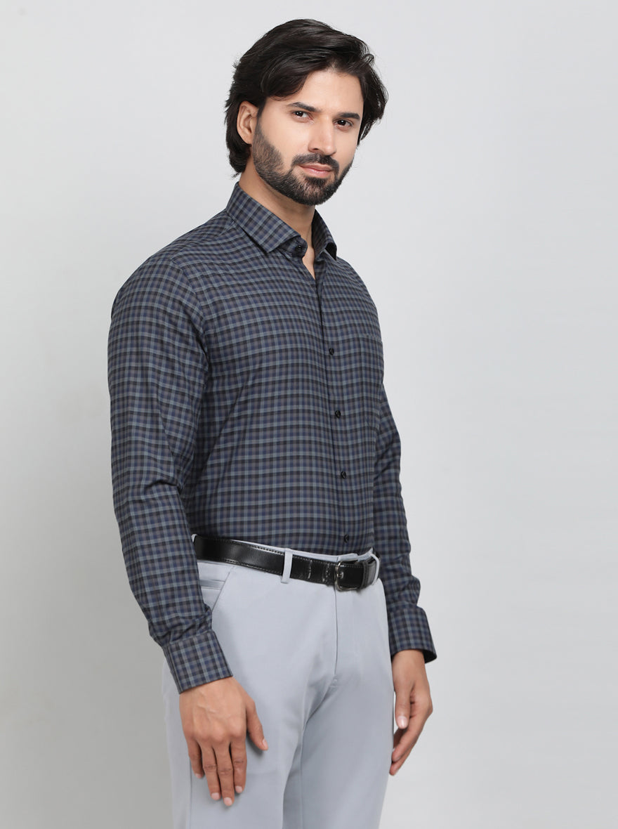 Blue Checked Slim Fit Formal Shirt | Greenfibre