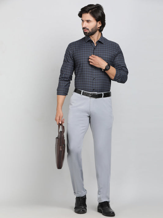 Blue Checked Slim Fit Formal Shirt | Greenfibre