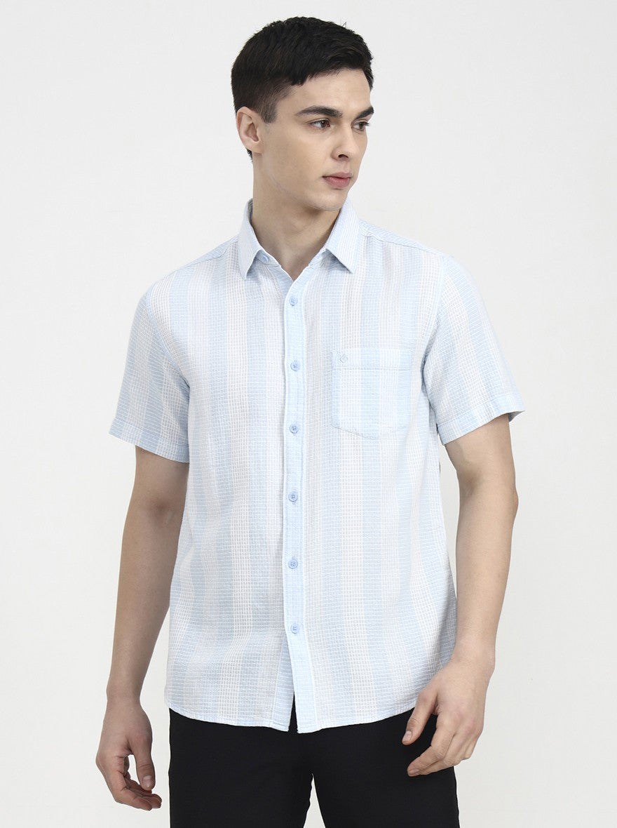 Blue Striped Slim Fit Casual Shirt | Greenfibre